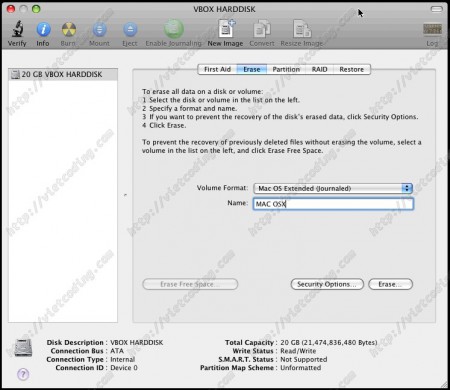 MAC-OSX-11: Disk Utility... Tạo mới phân vùng và đặt tên là "MAC OSX"