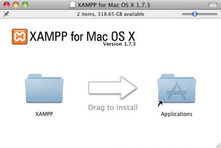 Cài đặt XAMPP băng cách kéo thả vào thư mục Applications